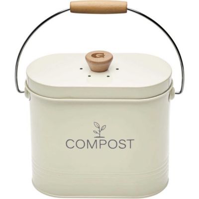Seau à compost - GUILLOUARD - Ovale - Capacité 3L - Avec filtre à charbon - 11x24x20cm - Beige