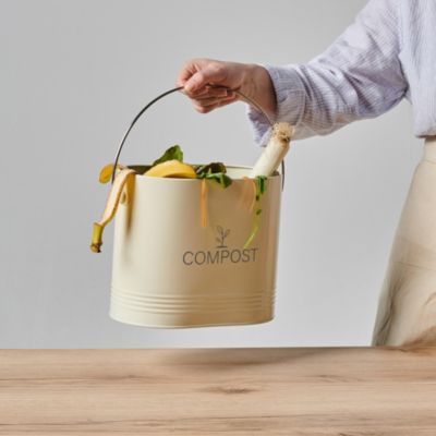 Seau à compost - GUILLOUARD - Ovale - Capacité 3L - Avec filtre à charbon - 11x24x20cm - Beige