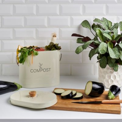 Seau à compost - GUILLOUARD - Ovale - Capacité 3L - Avec filtre à charbon - 11x24x20cm - Beige