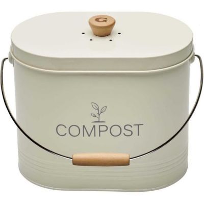 Seau à compost - GUILLOUARD - Ovale - Capacité 7L - Avec filtre à charbon - 16x29x23cm - Beige