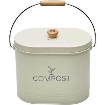 Seau à compost - GUILLOUARD - Ovale - Capacité 7L - Avec filtre à charbon - 16x29x23cm - Beige