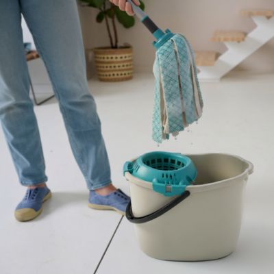 Seau et essoreuse de torsion GoodHome gris clair 14L