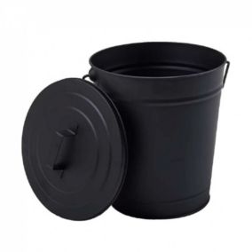 Seau, poubelle à cendres 12 L en métal avec couvercle - Noir - Linxor