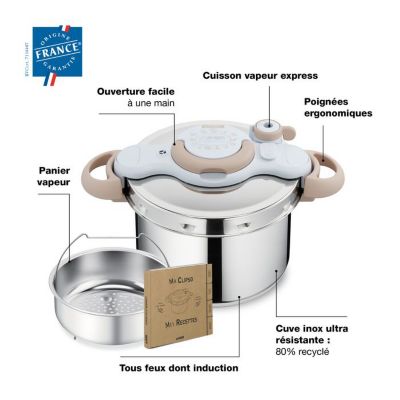 SEB Cocotte-minute 6 L (4-6 pers), Inox recyclable, Clipso Minut Eco, P4620773