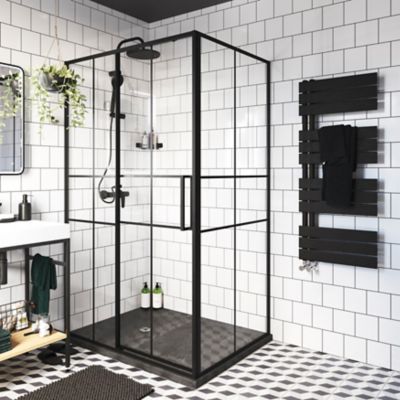 Sèche-serviettes eau chaude en acier GoodHome Boxwood noir 488W