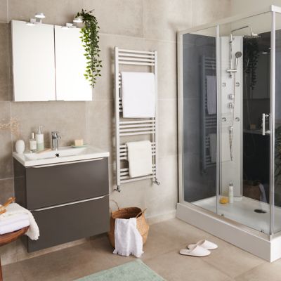 Sèche-serviettes eau chaude en acier GoodHome Duala gris 24 barres - 518 W