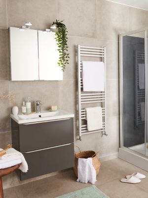 Sèche-serviettes eau chaude en acier GoodHome Duala gris 24 barres - 518 W