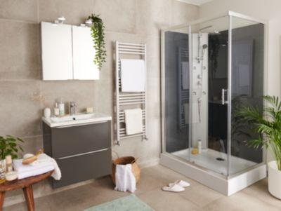 Sèche-serviettes eau chaude en acier GoodHome Duala gris 24 barres - 518 W