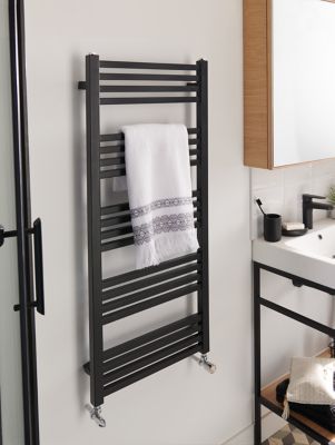 Sèche-serviettes eau chaude en acier GoodHome Duala noir 20 barres - 438 W