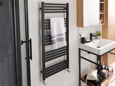 Sèche-serviettes eau chaude en acier GoodHome Duala noir 20 barres - 438 W