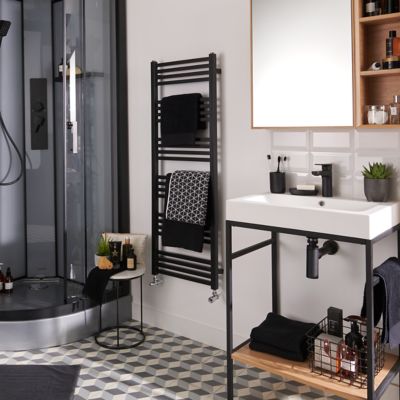 Sèche-serviettes eau chaude en acier GoodHome Duala noir 24 barres - 518 W