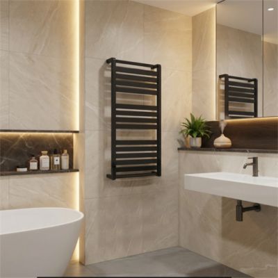 Sèche-serviettes eau chaude en acier vertical 546W anthracite, GoodHome Loreto