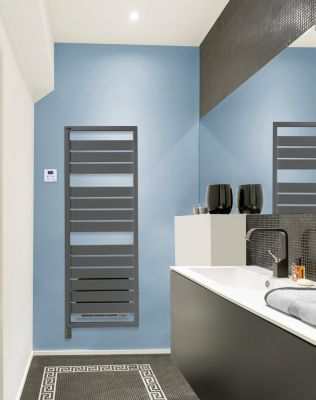 Sèche-serviettes électrique à inertie fluide anthracite 750W + soufflerie 1000W, Acova Astrakan +Air