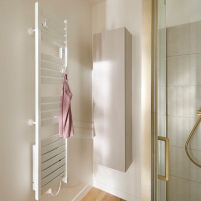 Sèche-serviettes électrique à inertie fluide blanc 500W + soufflerie 1000W, Sauter Kelud Slim