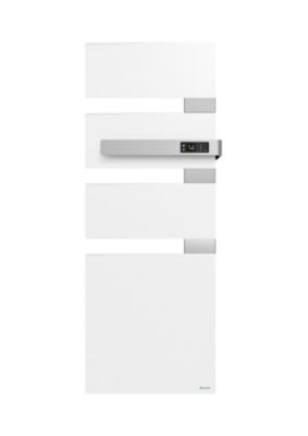 Sèche-serviettes électrique à inertie fluide blanc mât à droite 750W + soufflerie 1000W, Sauter Alutu