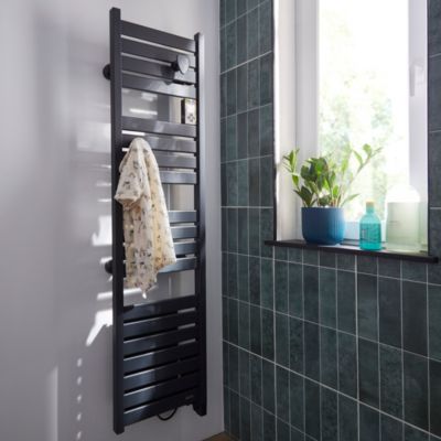 Sèche-serviettes électrique à inertie fluide gris 500W + soufflerie 1000W, Sauter Kelud Slim