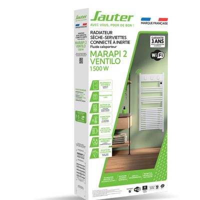 Sèche-serviettes électrique à inertie fluide inaltérable blanc 1500W + soufflerie 1000W, Sauter Marapi 2