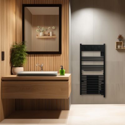 Sèche-serviettes électrique à inertie fluide inaltérable noir 1500W dont soufflerie 1000W, Sauter Marapi 2