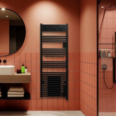 Sèche-serviettes électrique à inertie fluide inaltérable noir 1750W dont soufflerie 1000W, Sauter Marapi 2