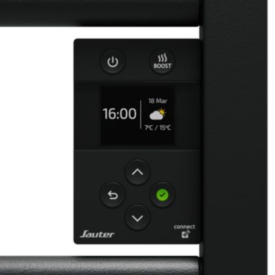 Sèche-serviettes électrique à inertie fluide inaltérable noir 1750W dont soufflerie 1000W, Sauter Marapi 2