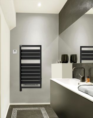 Sèche-serviettes électrique à inertie fluide noir mat 500W + soufflerie 1000W, Acova Astrakan +Air
