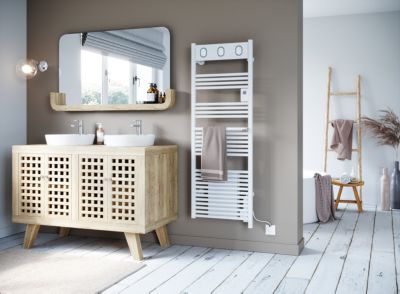 Sèche-serviettes électrique à inertie fluide Sauter Marapi tactile blanc 750W + soufflerie 1000W