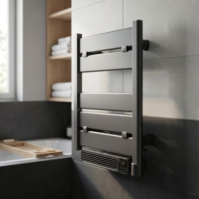 Sèche-serviettes électrique compact gris 1300W + soufflerie, GoodHome