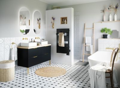Sèche-serviettes électrique noir + soufflerie 1500W, Sauter Asama II