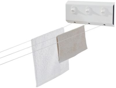 Séchoir à linge mural 15 m d'étendage, 3 fils, enrouleur automatique, blanc, Leifheit Rollfix Triple 150 Longline