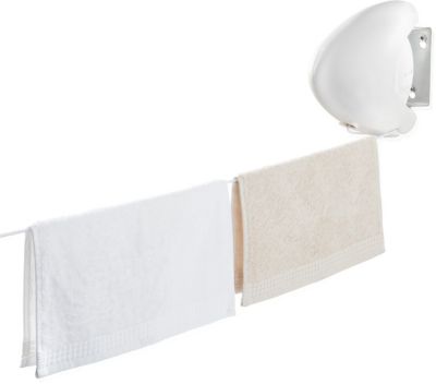 Séchoir à linge mural 8 m d'étendage, 1 fil, enrouleur automatique, blanc, Leifheit Rollfix Single 80 Longline