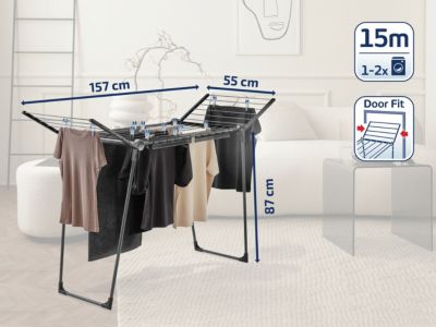 Séchoir à linge pliant 15 m d'étendage, noir, Leifheit Pegasus 150