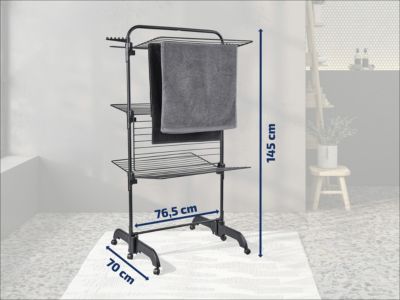 Séchoir à linge tour noir sur roulettes 42 m d'étendage 3 niveaux, Leifheit Comfort Tower 420 Black