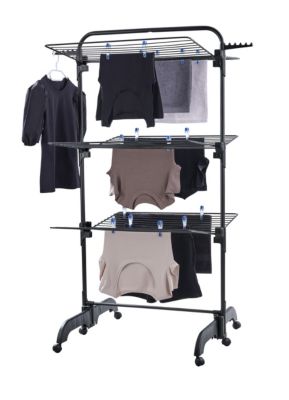 Séchoir à linge tour sur roulettes 42 m d'étendage, 3 niveaux, noir, Leifheit Comfort Tower 420 Black