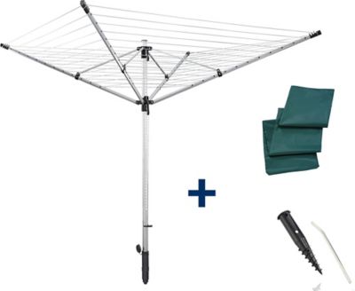 Séchoir parapluie de jardin à ouverture rapide, 60 m d'étendage, gris et noir, Leifheit LinoLift 600 QuickStart