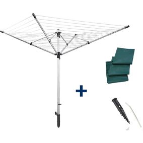 Séchoir parapluie de jardin à ouverture rapide, 60 m d'étendage, gris et noir, Leifheit LinoLift 600 QuickStart