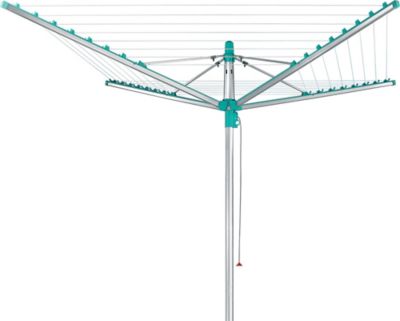 Séchoir parapluie de jardin avec douille de fixation, 40 m d'étendage, gris et bleu turquoise, Leifheit Linomatic 400 Easy