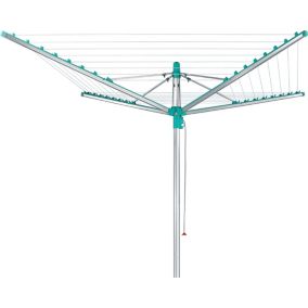 Séchoir parapluie de jardin avec douille de fixation, 40 m d'étendage, gris et bleu turquoise, Leifheit Linomatic 400 Easy