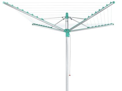 Séchoir parapluie extérieur avec douille de fixation, 50 m d'étendage, gris et bleu turquoise, Leifheit Linomatic 500 Easy