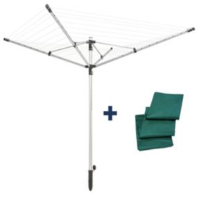 Séchoir parapluie extérieur avec housse et douille de fixation, 50 m d'étendage, noir et gris, Leifheit LinoPush 500