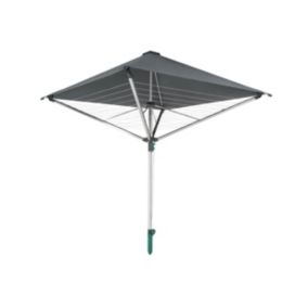 Séchoir parapluie extérieur avec toit étanche et douille de fixation, 40 m d'étendage, noir et gris, Leifheit LinoProtect 400