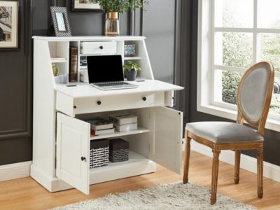 Secrétaire en pin et MDF - Coloris : Blanc - CLEORE