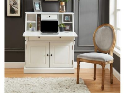 Secrétaire en pin et MDF - Coloris : Blanc - CLEORE
