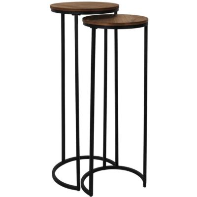 Sellette gigogne effet acacia et métal (Lot de 2)