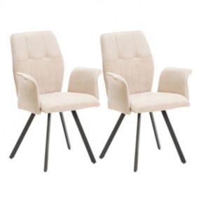 SELMA - Lot de 2 Fauteuils Tissu Beige Effet Tricoté Pieds Métal Noir