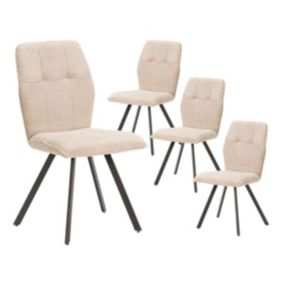 SELMA - Lot de 4 Chaises Tissu Beige Effet Tricoté Pieds Métal Noir