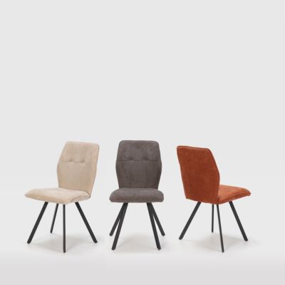 SELMA - Lot de 4 Chaises Tissu Marron Effet Tricoté Pieds Métal Noir