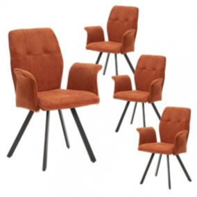 SELMA - Lot de 4 Fauteuils Tissu Marron Effet Tricoté Pieds Métal Noir