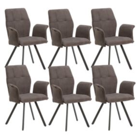 SELMA - Lot de 6 Fauteuils Tissu Gris Anthracite Effet Tricoté Pieds Métal Noir