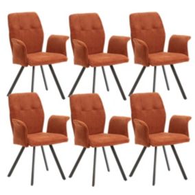 SELMA - Lot de 6 Fauteuils Tissu Marron Effet Tricoté Pieds Métal Noir