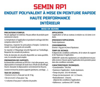 Semin Enduit de Rénovation Polyvalent RP1 - Intérieur - Poudre - Sac 5 kg